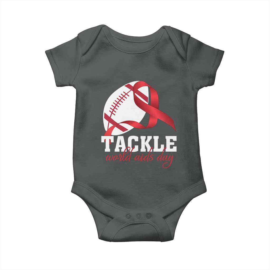 Tackle World AIDS Day Baby Onesie Red Ribbon Football Awareness Gift TS12 Dark Heather Print Your Wear