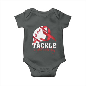 Tackle World AIDS Day Baby Onesie Red Ribbon Football Awareness Gift TS12 Dark Heather Print Your Wear
