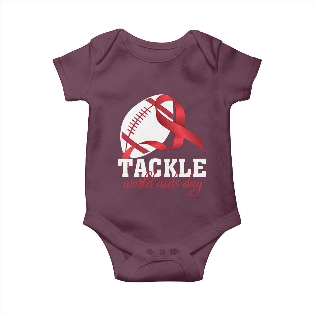 Tackle World AIDS Day Baby Onesie Red Ribbon Football Awareness Gift TS12 Maroon Print Your Wear