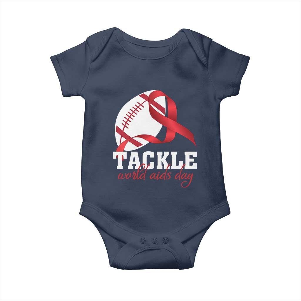 Tackle World AIDS Day Baby Onesie Red Ribbon Football Awareness Gift TS12 Navy Print Your Wear