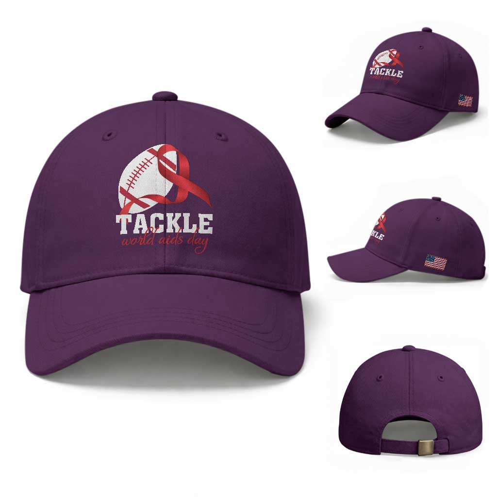 Tackle World AIDS Day Baseball Cap Red Ribbon Football Awareness Gift TS12 Baseball Cap Universal Fit Purple Print Your Wear