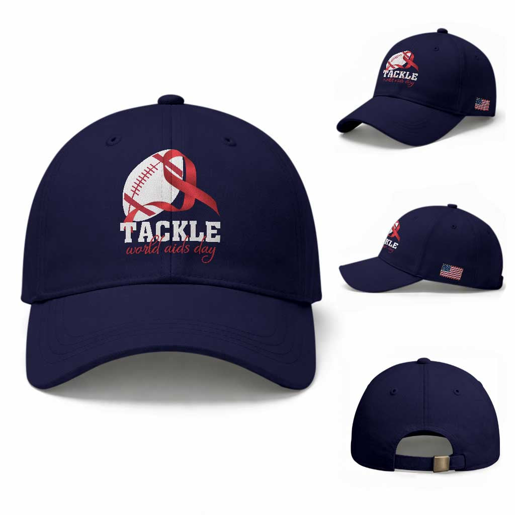 Tackle World AIDS Day Baseball Cap Red Ribbon Football Awareness Gift TS12 Baseball Cap Universal Fit Dark Blue Print Your Wear