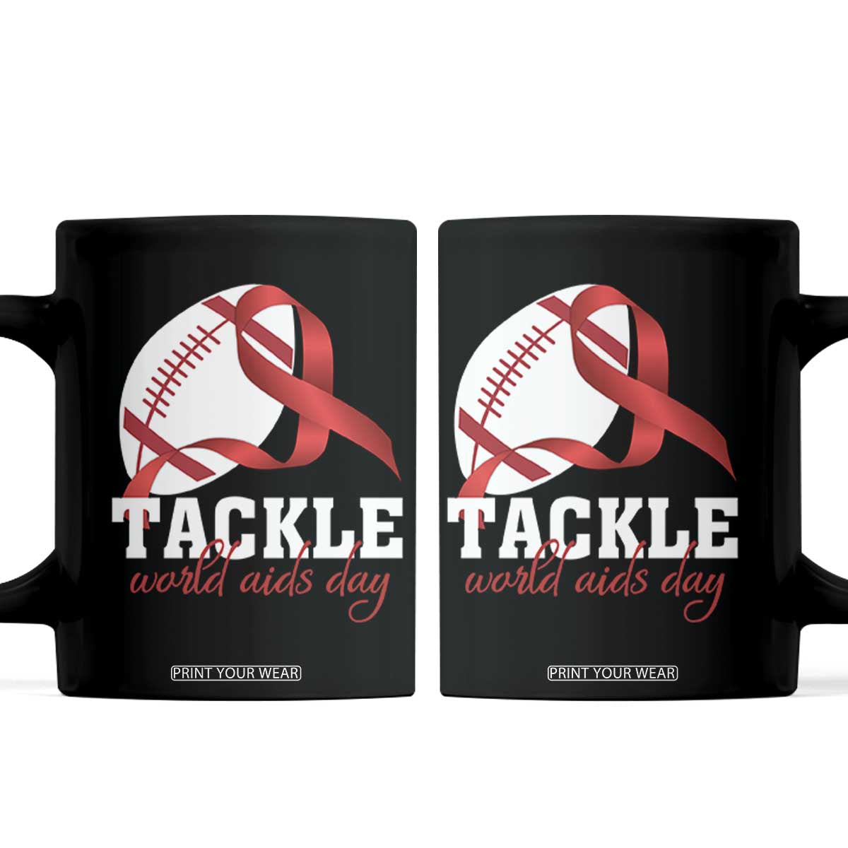 Tackle World AIDS Day Coffee Mug Red Ribbon Football Awareness Gift TS12 Black Print Your Wear