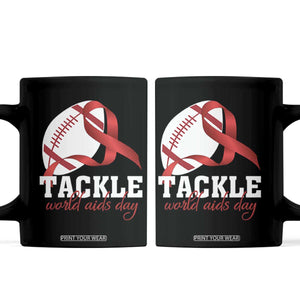 Tackle World AIDS Day Coffee Mug Red Ribbon Football Awareness Gift TS12 Black Print Your Wear