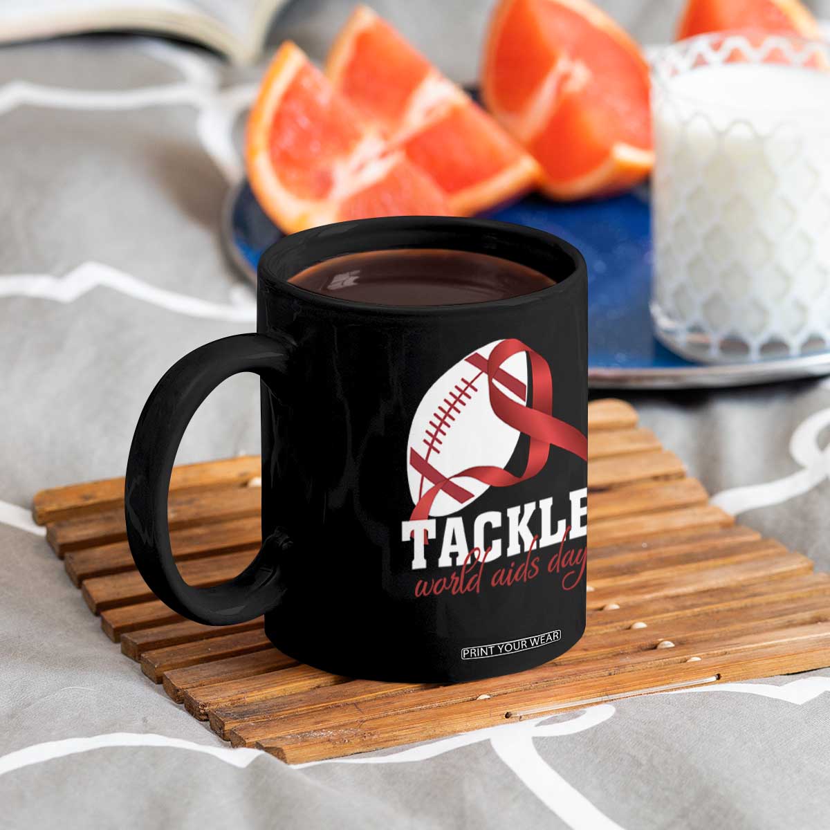 Tackle World AIDS Day Coffee Mug Red Ribbon Football Awareness Gift TS12 Print Your Wear