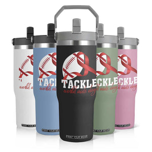 Tackle World AIDS Day Flip Straw Tumbler Red Ribbon Football Awareness Gift TS12 Print Your Wear