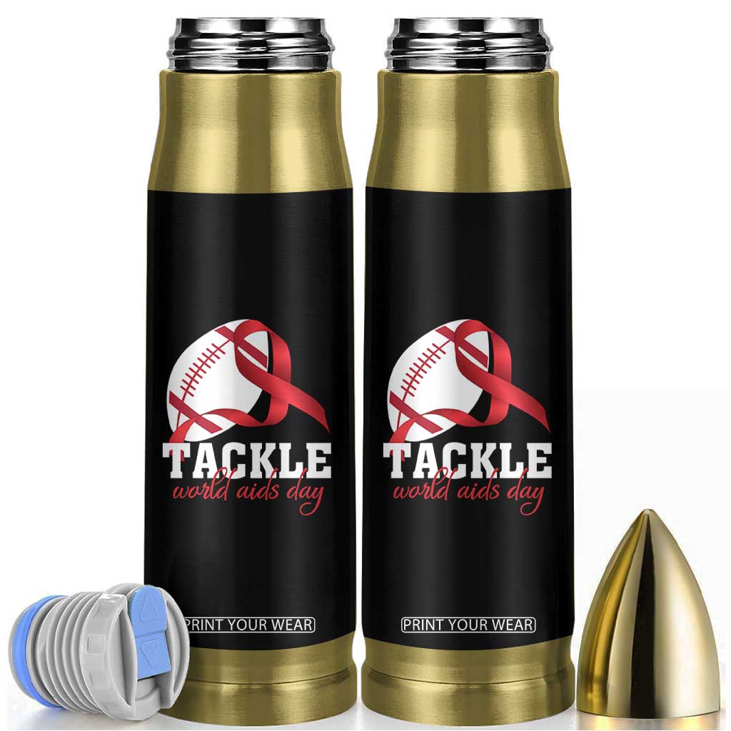 Tackle World AIDS Day Bullet Tumbler Red Ribbon Football Awareness Gift TS12 Black Print Your Wear