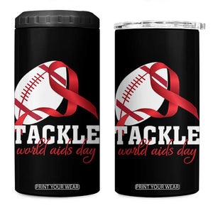 Tackle World AIDS Day 4 in 1 Can Cooler Tumbler Red Ribbon Football Awareness Gift TS12 One Size: 16 oz Black Print Your Wear