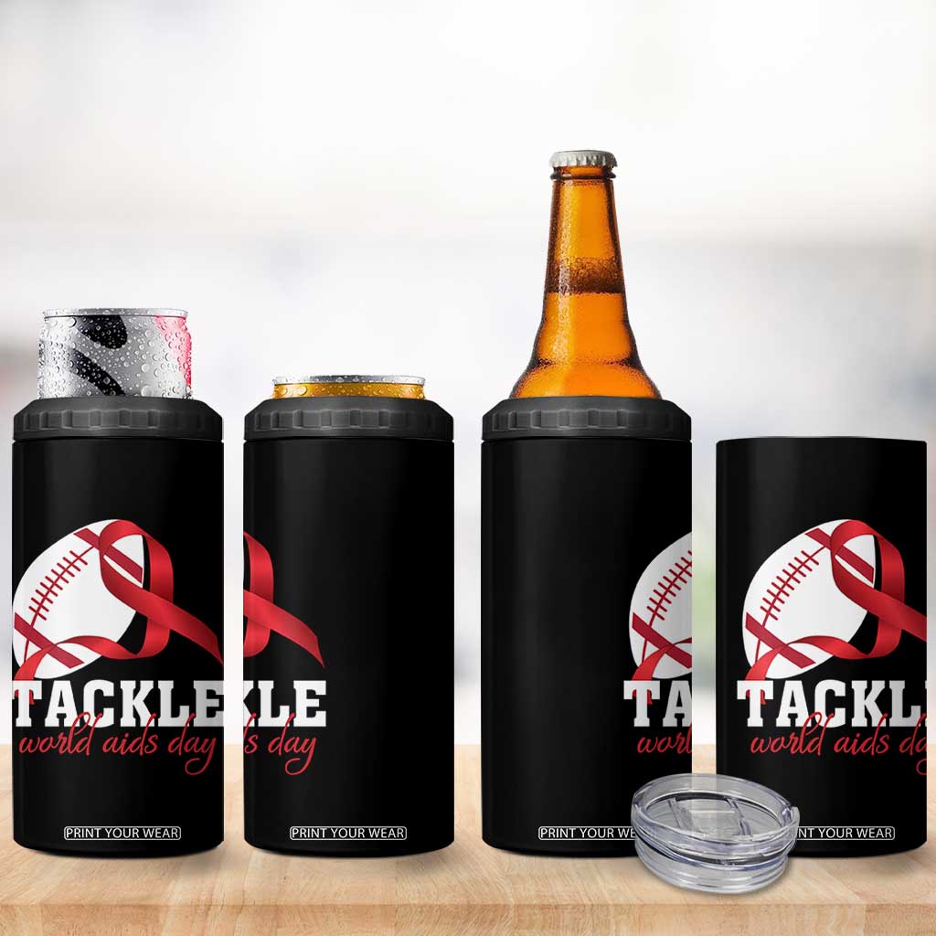 Tackle World AIDS Day 4 in 1 Can Cooler Tumbler Red Ribbon Football Awareness Gift TS12 Print Your Wear