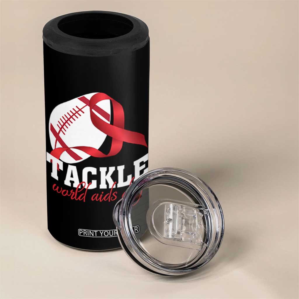 Tackle World AIDS Day 4 in 1 Can Cooler Tumbler Red Ribbon Football Awareness Gift TS12 Print Your Wear