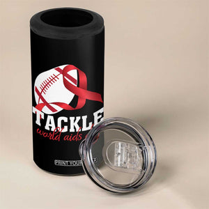 Tackle World AIDS Day 4 in 1 Can Cooler Tumbler Red Ribbon Football Awareness Gift TS12 Print Your Wear