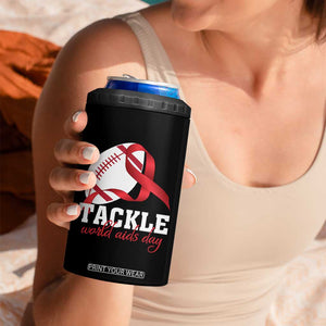 Tackle World AIDS Day 4 in 1 Can Cooler Tumbler Red Ribbon Football Awareness Gift TS12 Print Your Wear
