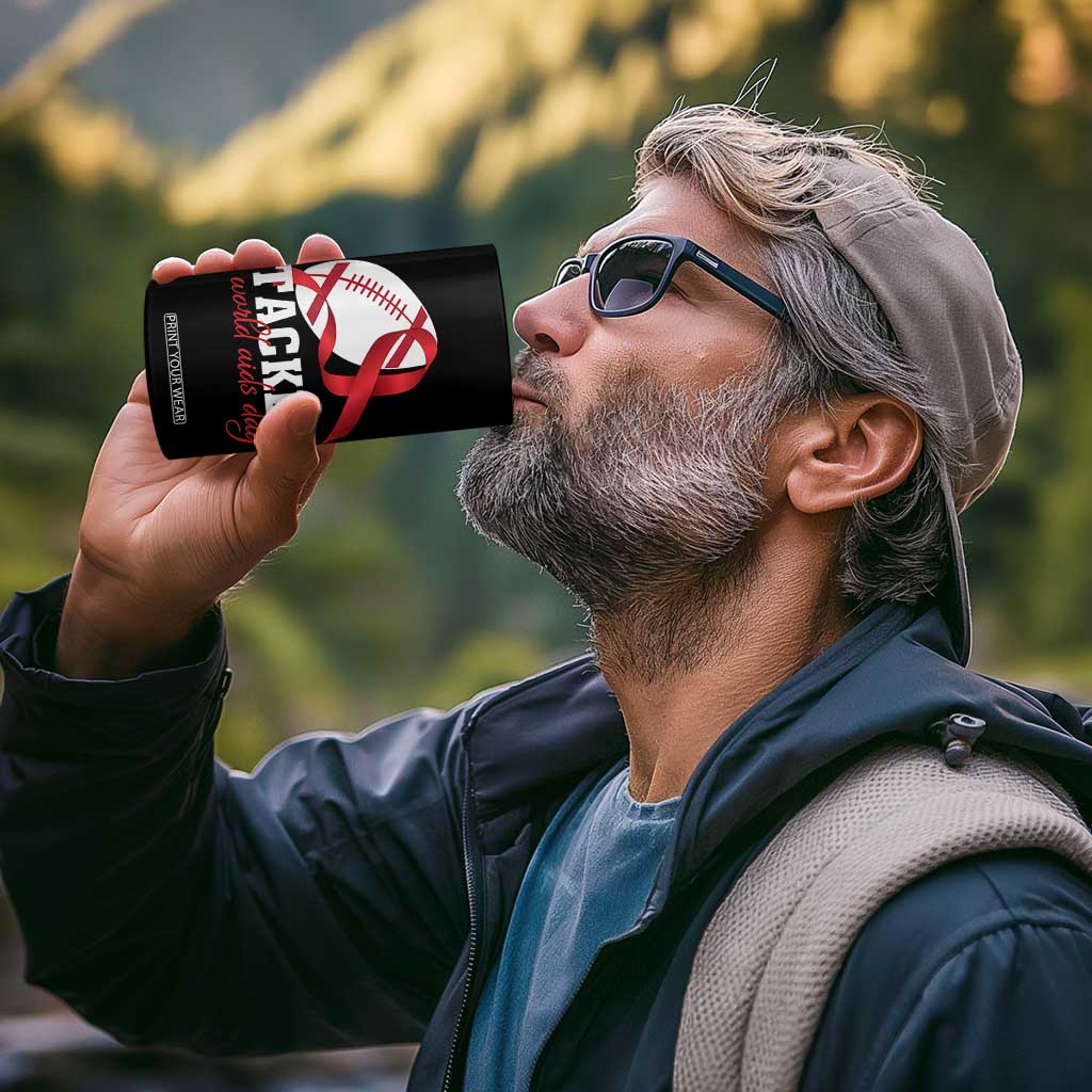 Tackle World AIDS Day 4 in 1 Can Cooler Tumbler Red Ribbon Football Awareness Gift TS12 Print Your Wear