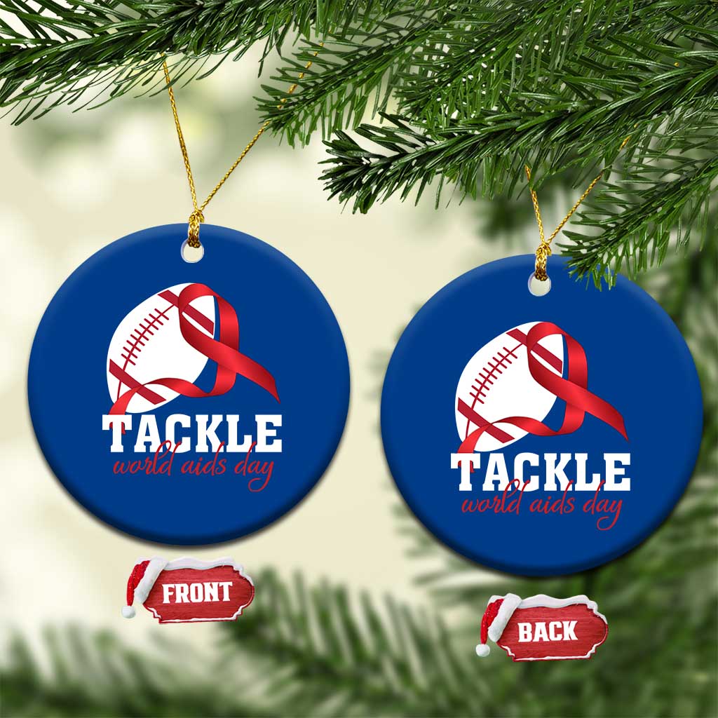 Tackle World AIDS Day Ceramic Ornament Red Ribbon Football Awareness Gift TS12 1pc Blue Print Your Wear