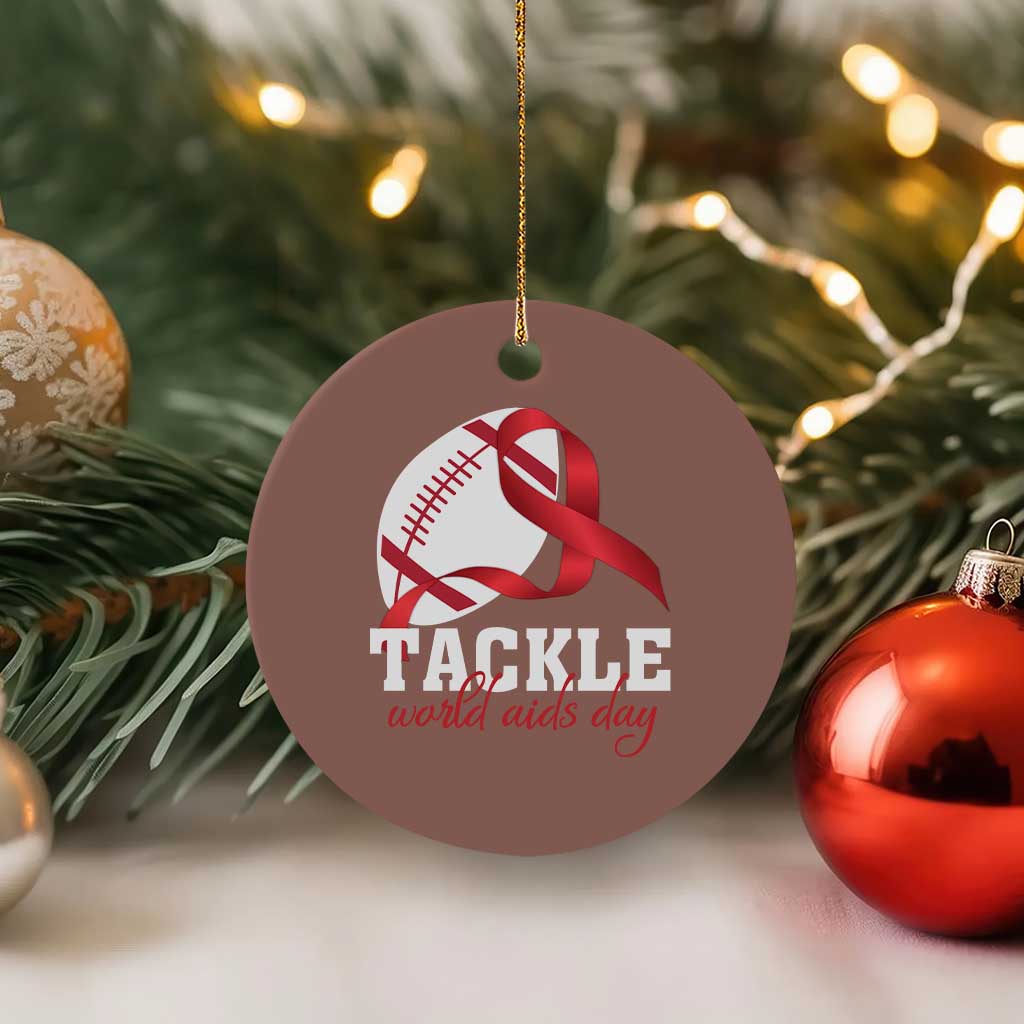 Tackle World AIDS Day Ceramic Ornament Red Ribbon Football Awareness Gift TS12 1pc Mocha Print Your Wear