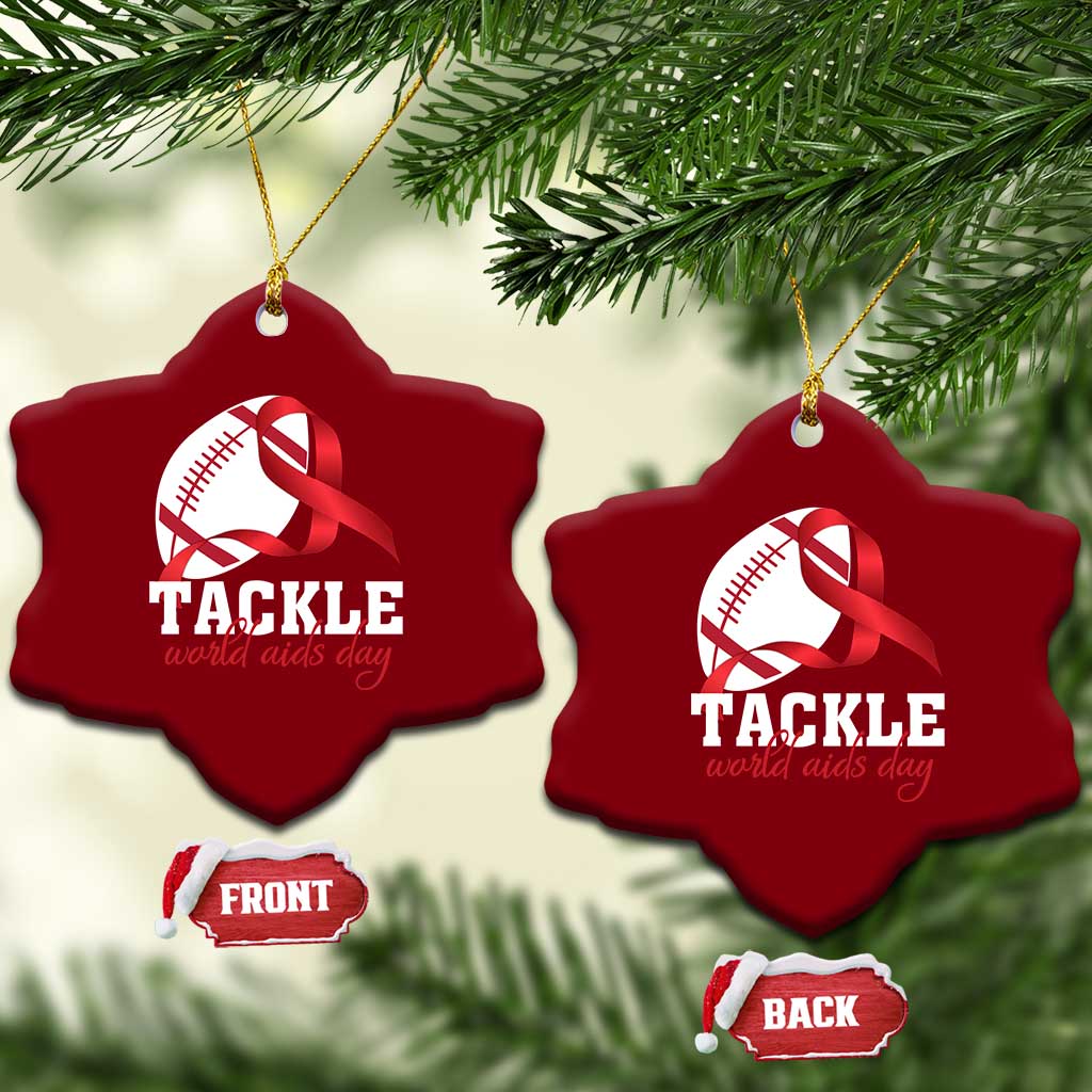 Tackle World AIDS Day Ceramic Ornament Red Ribbon Football Awareness Gift TS12 Print Your Wear