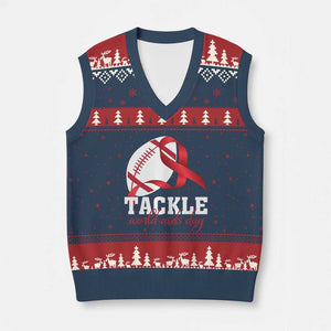 Tackle World AIDS Day V-Neck Knit Sweater Vest Red Ribbon Football Awareness Gift TS12 Navy Red Print Your Wear