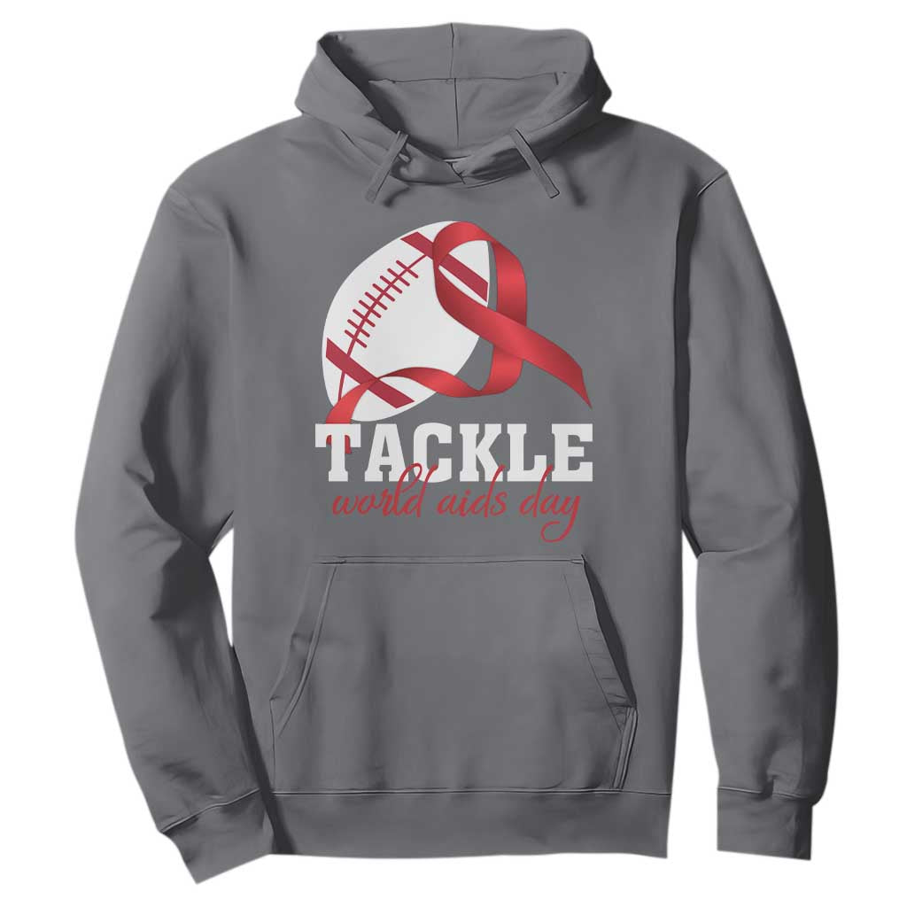 Tackle World AIDS Day Hoodie Red Ribbon Football Awareness Gift TS12 Charcoal Print Your Wear
