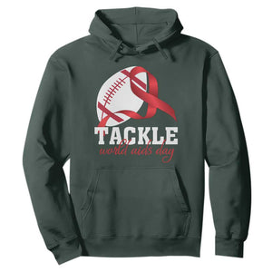 Tackle World AIDS Day Hoodie Red Ribbon Football Awareness Gift TS12 Dark Forest Green Print Your Wear