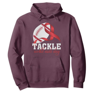 Tackle World AIDS Day Hoodie Red Ribbon Football Awareness Gift TS12 Maroon Print Your Wear