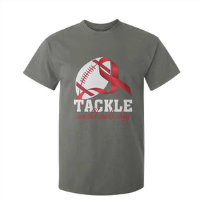Tackle World AIDS Day T Shirt For Kid Red Ribbon Football Awareness Gift TS12 Military Green Print Your Wear