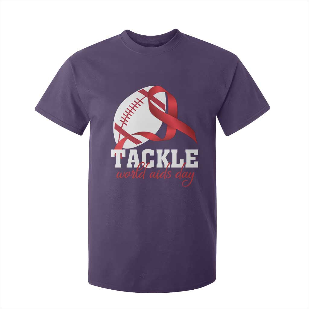 Tackle World AIDS Day T Shirt For Kid Red Ribbon Football Awareness Gift TS12 Purple Print Your Wear