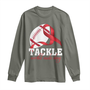Tackle World AIDS Day Long Sleeve Shirt Red Ribbon Football Awareness Gift TS12 Military Green Print Your Wear