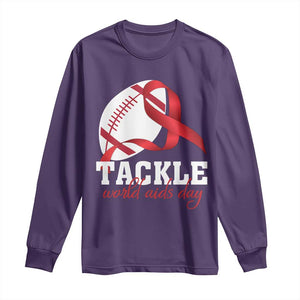 Tackle World AIDS Day Long Sleeve Shirt Red Ribbon Football Awareness Gift TS12 Purple Print Your Wear