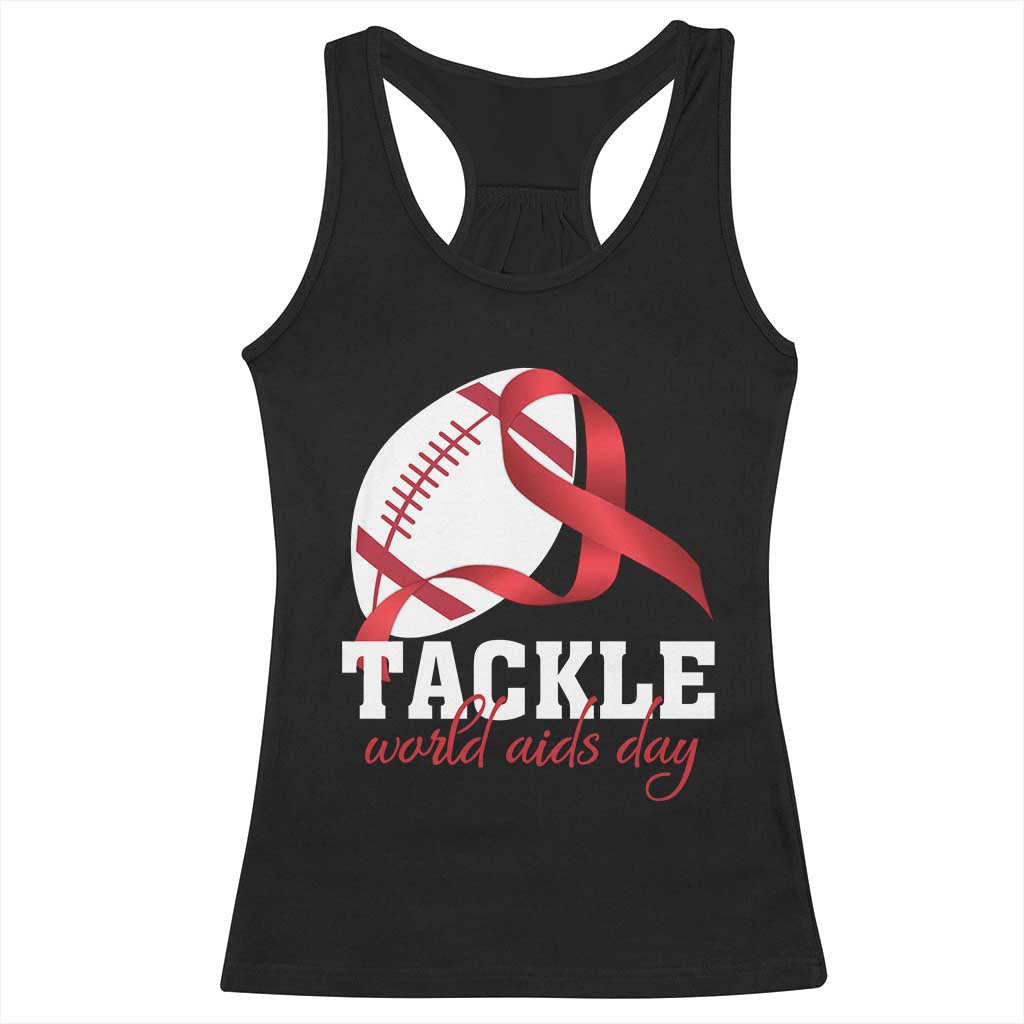 Tackle World AIDS Day Racerback Tank Top Red Ribbon Football Awareness Gift - Print Your Wear