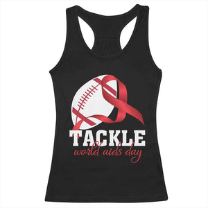 Tackle World AIDS Day Racerback Tank Top Red Ribbon Football Awareness Gift - Print Your Wear