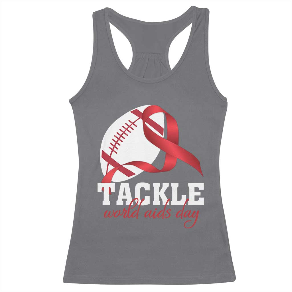 Tackle World AIDS Day Racerback Tank Top Red Ribbon Football Awareness Gift TS12 Charcoal Print Your Wear