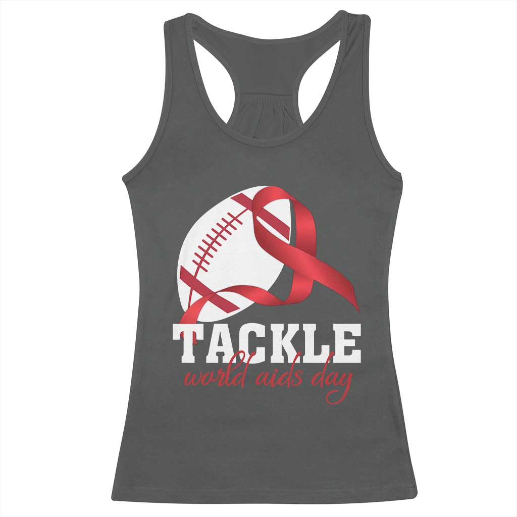 Tackle World AIDS Day Racerback Tank Top Red Ribbon Football Awareness Gift TS12 Dark Heather Print Your Wear