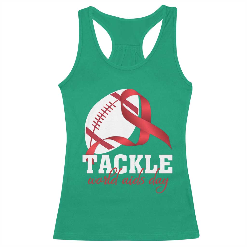 Tackle World AIDS Day Racerback Tank Top Red Ribbon Football Awareness Gift - Print Your Wear