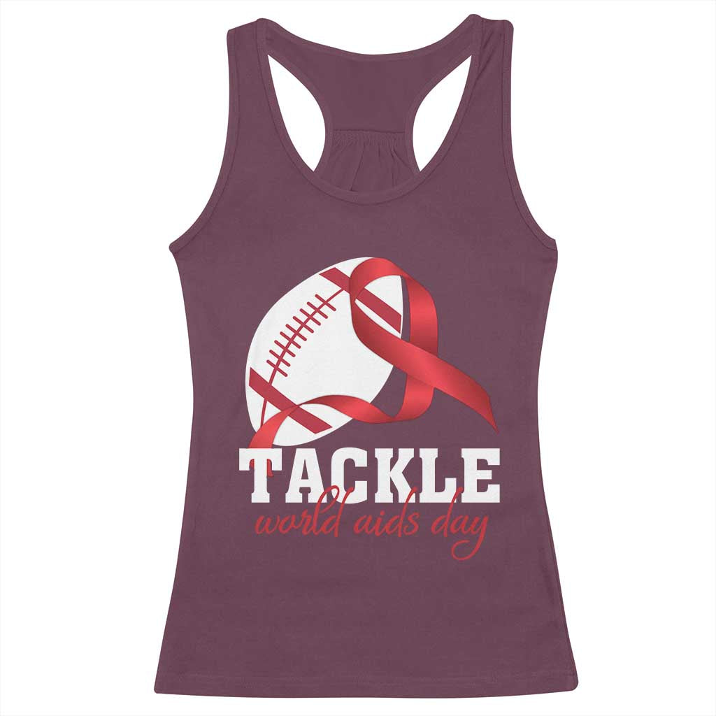 Tackle World AIDS Day Racerback Tank Top Red Ribbon Football Awareness Gift - Print Your Wear