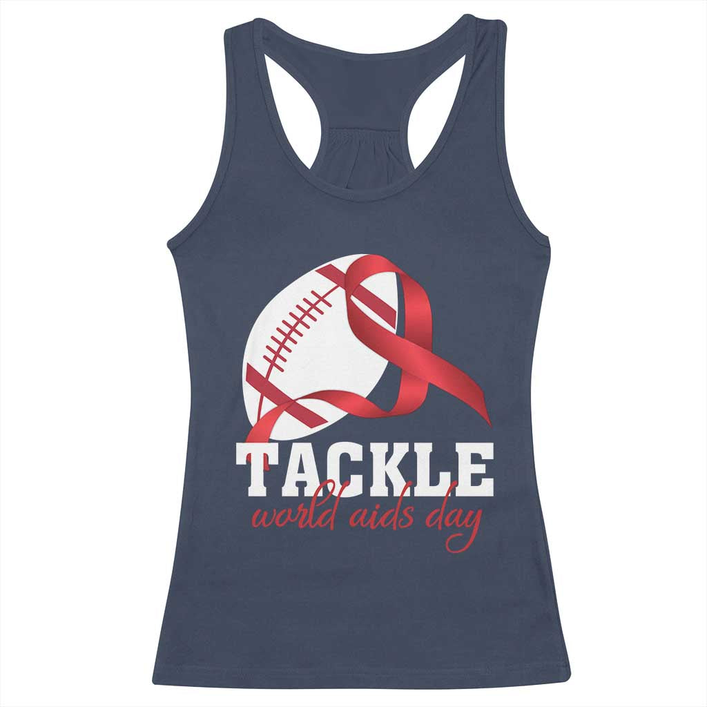Tackle World AIDS Day Racerback Tank Top Red Ribbon Football Awareness Gift - Print Your Wear