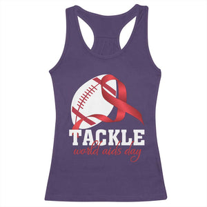 Tackle World AIDS Day Racerback Tank Top Red Ribbon Football Awareness Gift - Print Your Wear