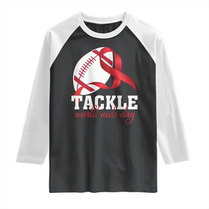 Tackle World AIDS Day Raglan Shirt Red Ribbon Football Awareness Gift TS12 Black White Print Your Wear