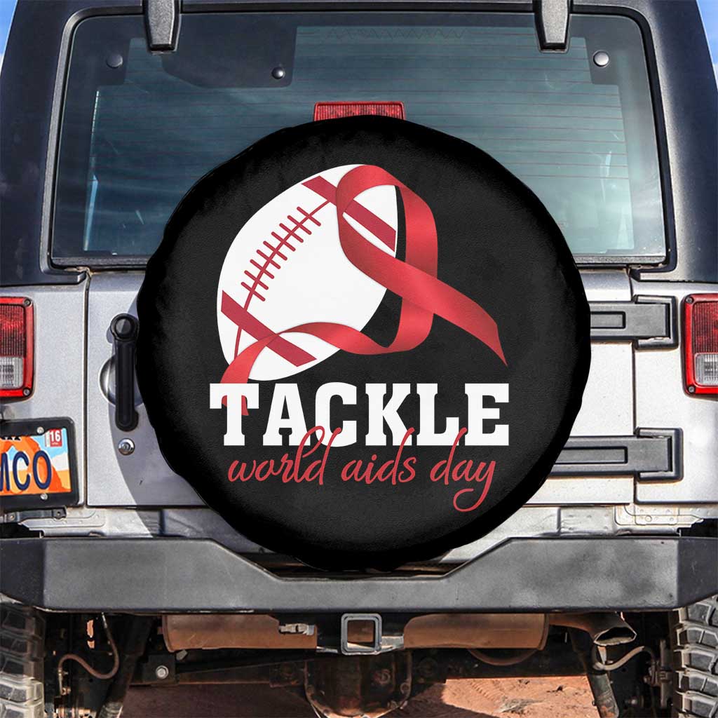 Tackle World AIDS Day Spare Tire Cover Red Ribbon Football Awareness Gift TS12 No hole Black Print Your Wear