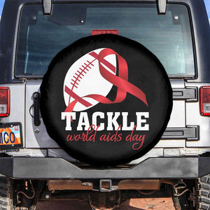 Tackle World AIDS Day Spare Tire Cover Red Ribbon Football Awareness Gift TS12 No hole Black Print Your Wear