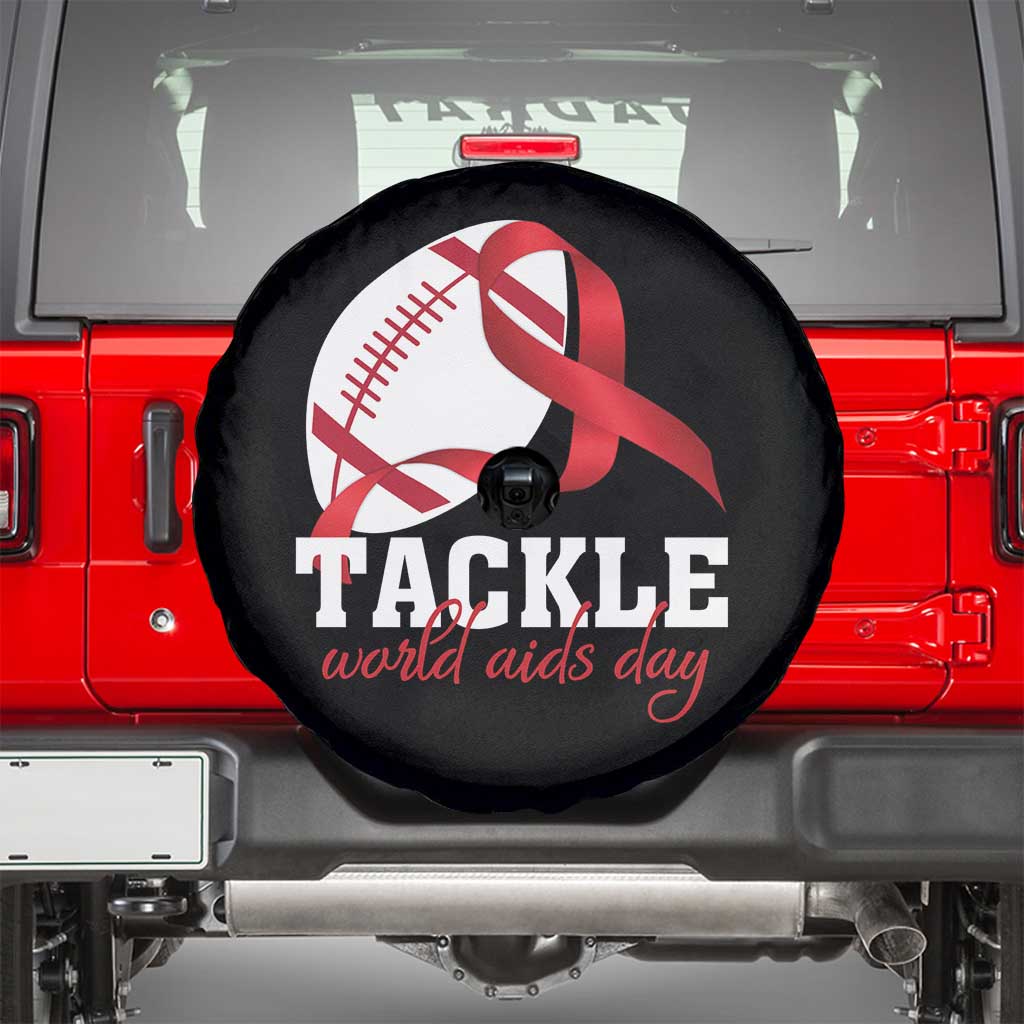 Tackle World AIDS Day Spare Tire Cover Red Ribbon Football Awareness Gift TS12 Black Print Your Wear