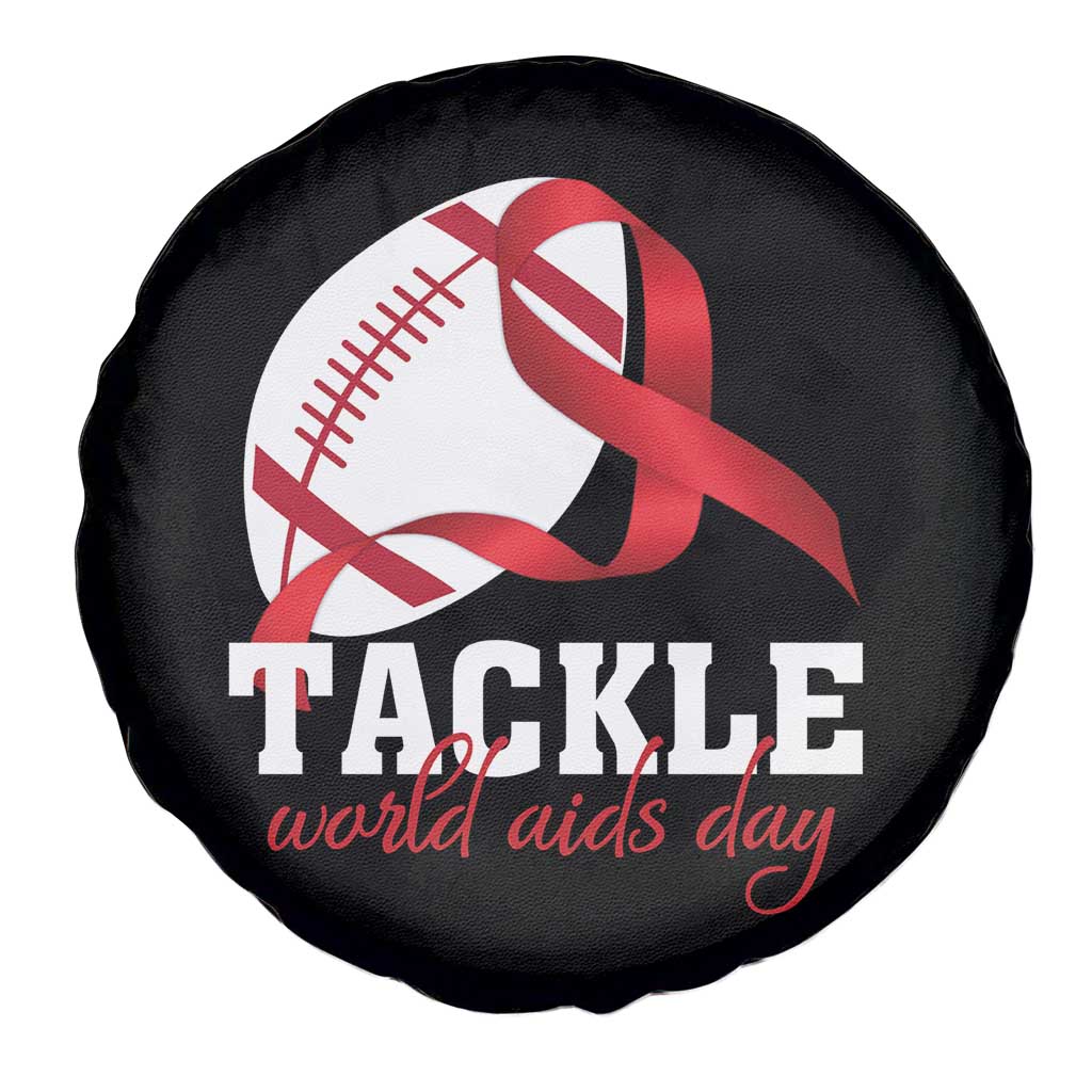 Tackle World AIDS Day Spare Tire Cover Red Ribbon Football Awareness Gift TS12 Print Your Wear