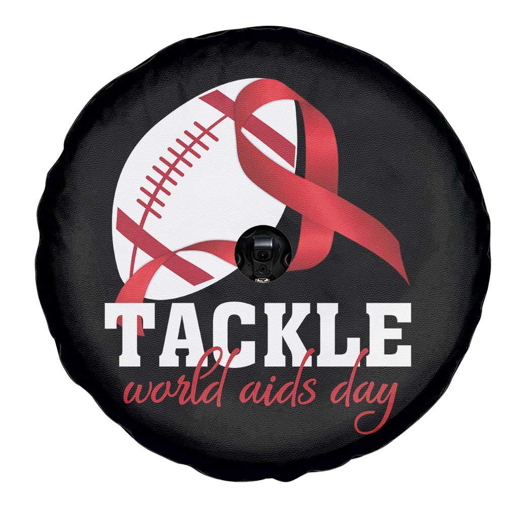 Tackle World AIDS Day Spare Tire Cover Red Ribbon Football Awareness Gift TS12 Print Your Wear