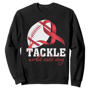 Tackle World AIDS Day Sweatshirt Red Ribbon Football Awareness Gift TS12 Black Print Your Wear