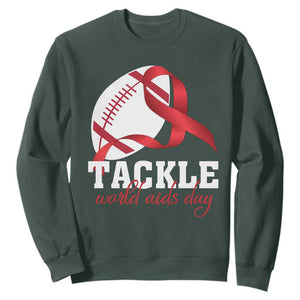 Tackle World AIDS Day Sweatshirt Red Ribbon Football Awareness Gift TS12 Dark Forest Green Print Your Wear