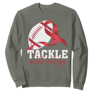 Tackle World AIDS Day Sweatshirt Red Ribbon Football Awareness Gift TS12 Military Green Print Your Wear