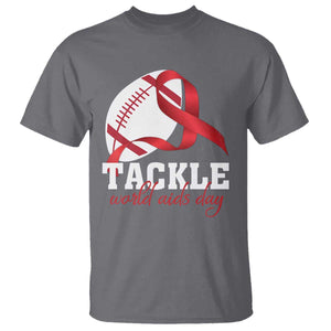 Tackle World AIDS Day T Shirt Red Ribbon Football Awareness Gift TS12 Charcoal Print Your Wear