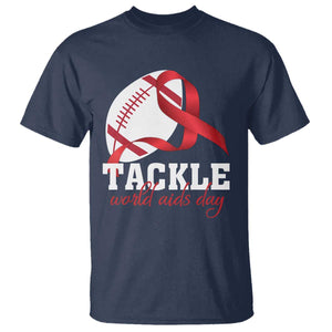 Tackle World AIDS Day T Shirt Red Ribbon Football Awareness Gift TS12 Navy Print Your Wear