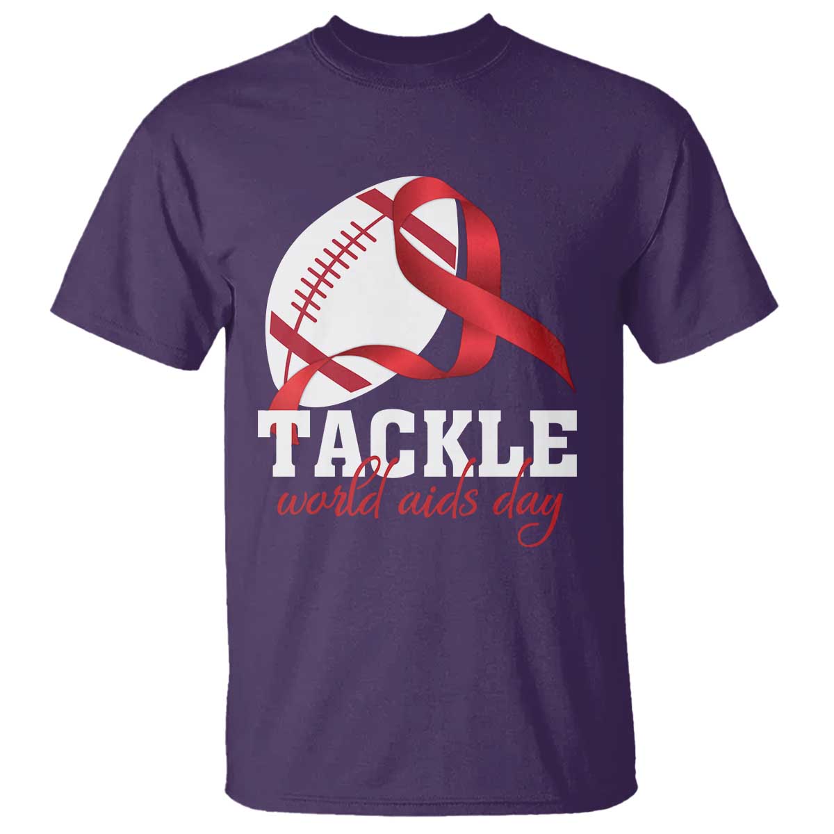 Tackle World AIDS Day T Shirt Red Ribbon Football Awareness Gift TS12 Purple Print Your Wear
