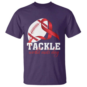 Tackle World AIDS Day T Shirt Red Ribbon Football Awareness Gift TS12 Purple Print Your Wear