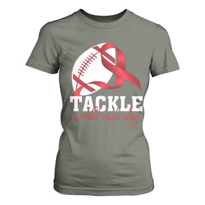 Tackle World AIDS Day T Shirt For Women Red Ribbon Football Awareness Gift TS12 Military Green Print Your Wear